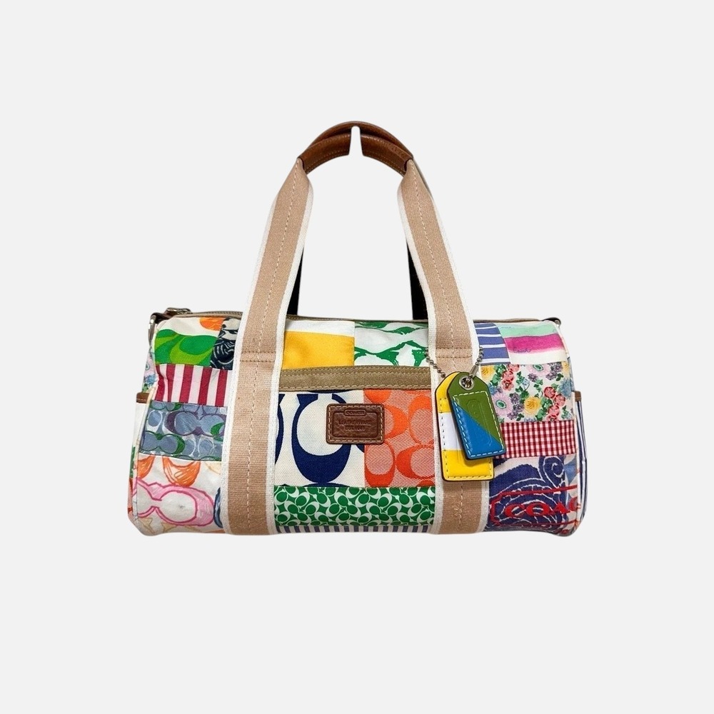 Coach Hamptons Weekend Patchwork Barrel Duffel Satchel Multicolor 10452